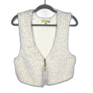 Urban Outfitters Y2K Fuzzy Sweater Vest Open Front Crop Top Cream White Size L